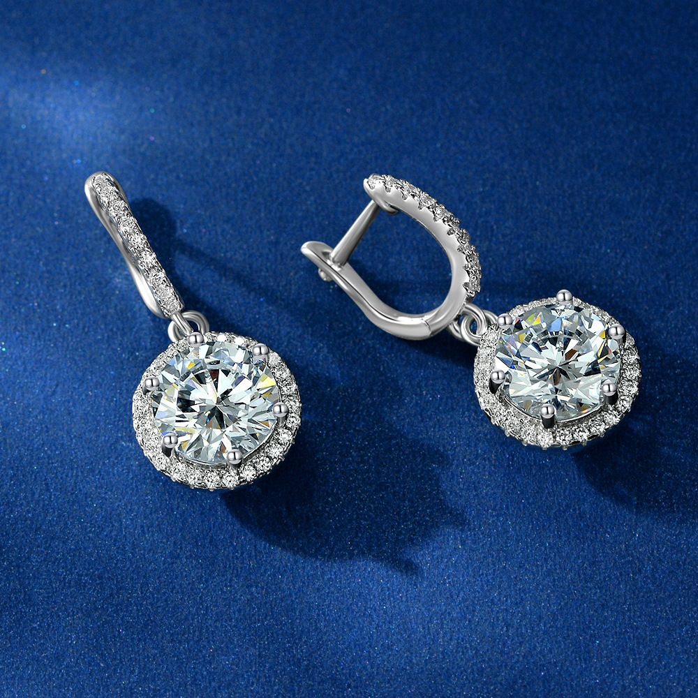 Lightweight Diamond White Round Pierced Earrings by Vooglam - Lifestyle Look