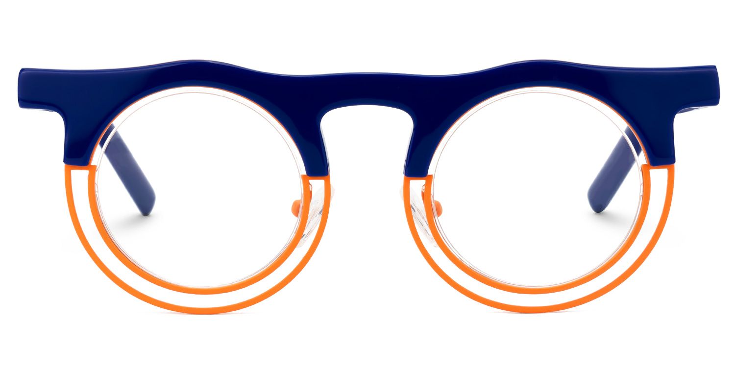Farthing - Round Blue Eyeglasses by Vooglam - Angle View