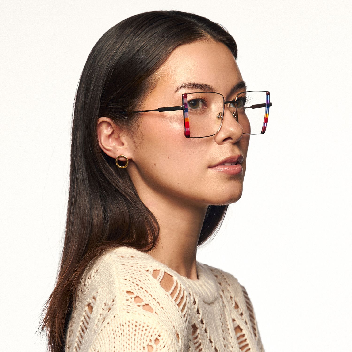 model wearing Denzel - Square Eyeglasses with Bohemian Flair 2