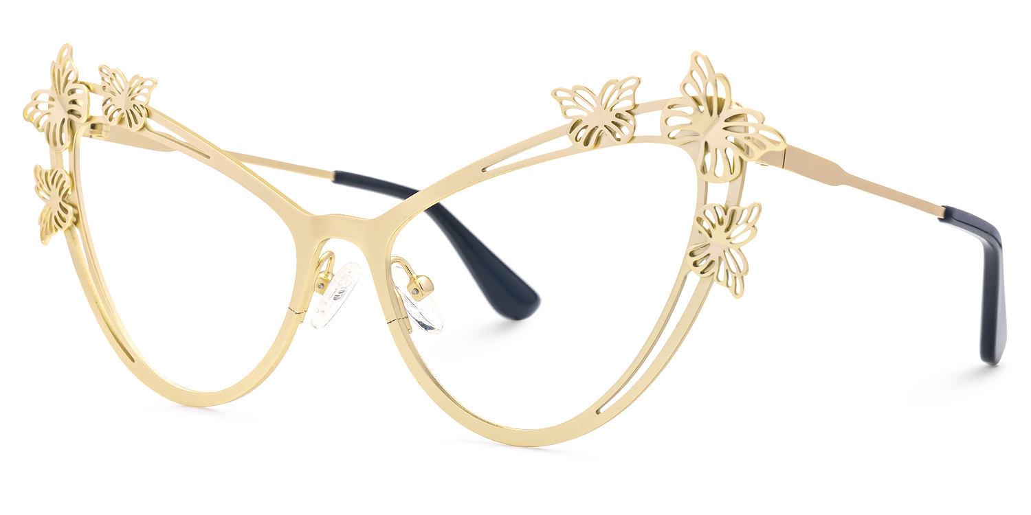 Elkan - Cat Eye Gold Eyeglasses | Vooglam Front View