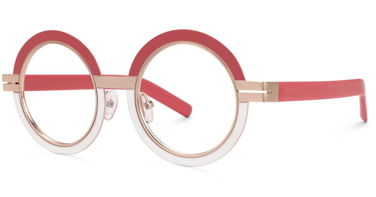 Adino - Round Red/White Eyeglasses | Vooglam