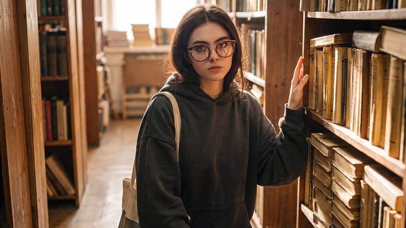 library study with computer glasses