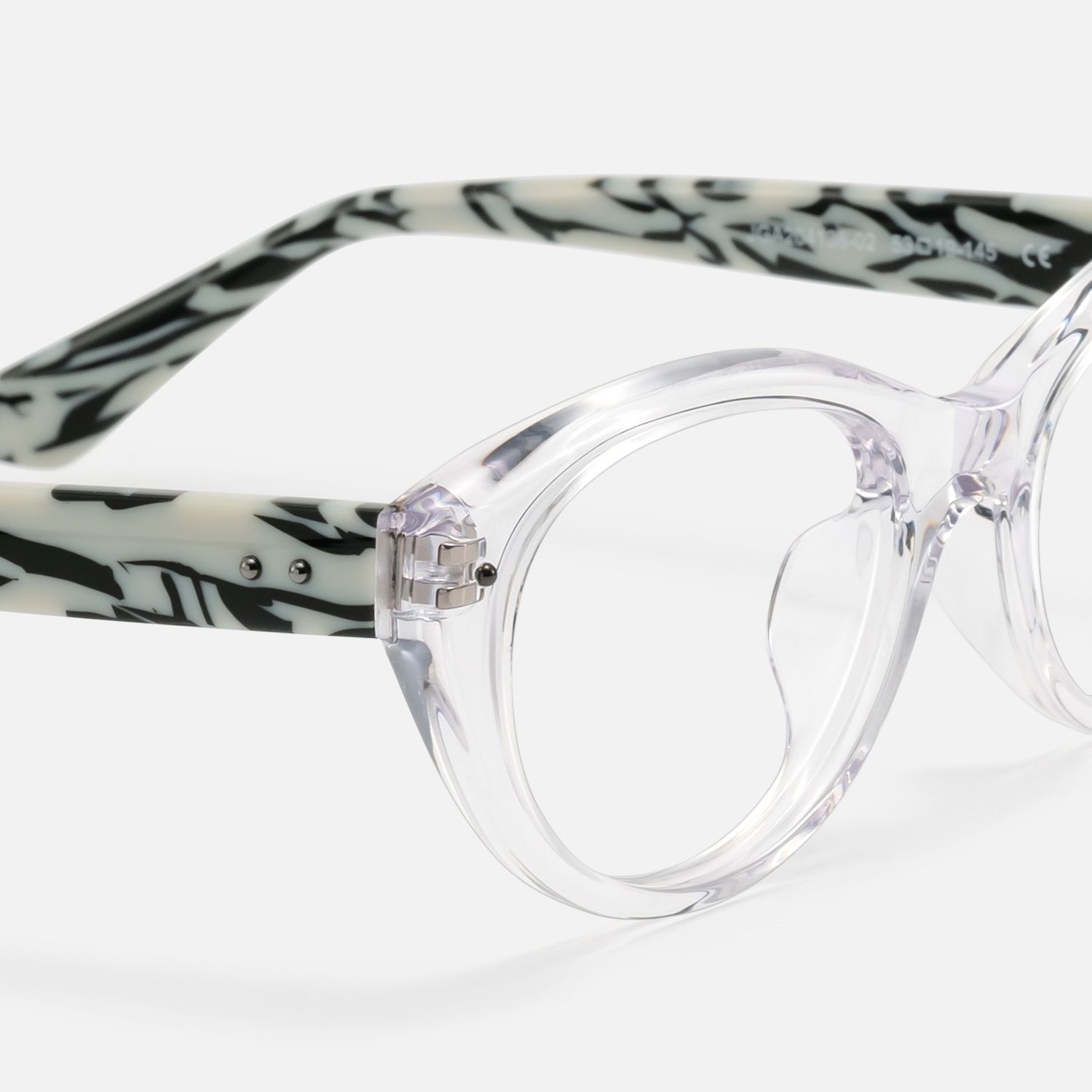 Vael - Clear Marble Temple Cat Eye Frames | Vooglam Design Details