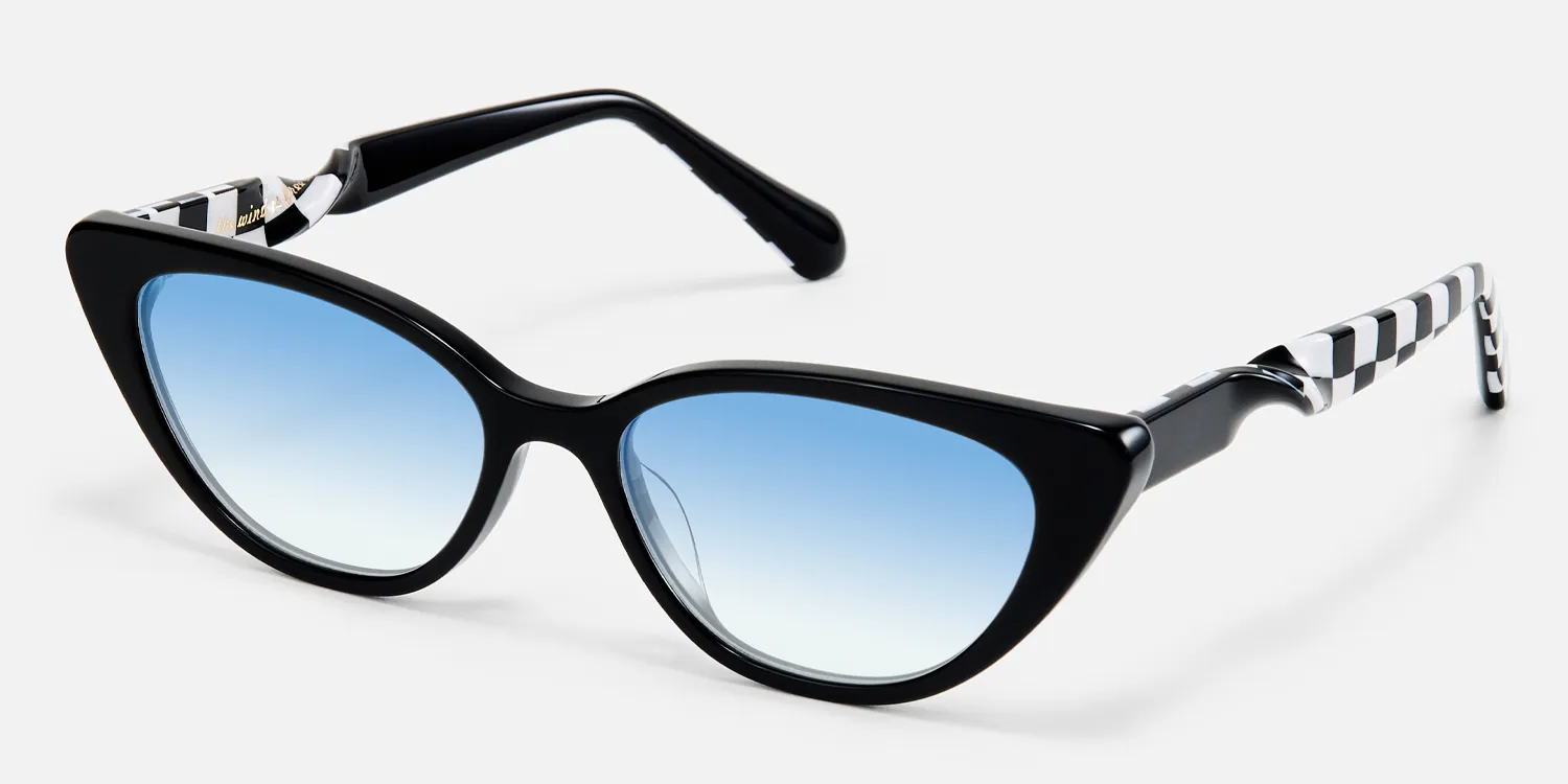 black pattern cat eye blue gradient lenses sunglasses