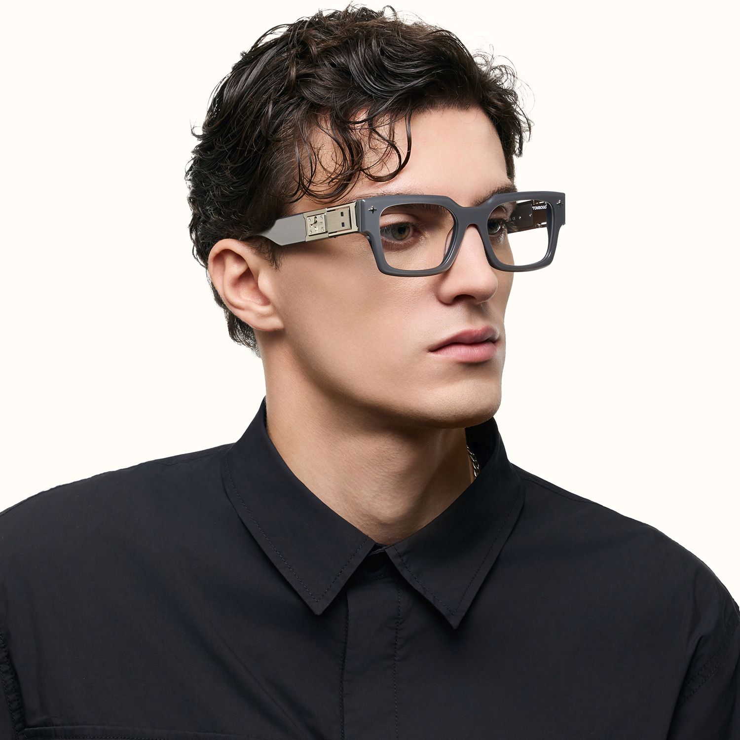The Programmer - Chunky Silver USB Glasses | Vooglam On Model 4