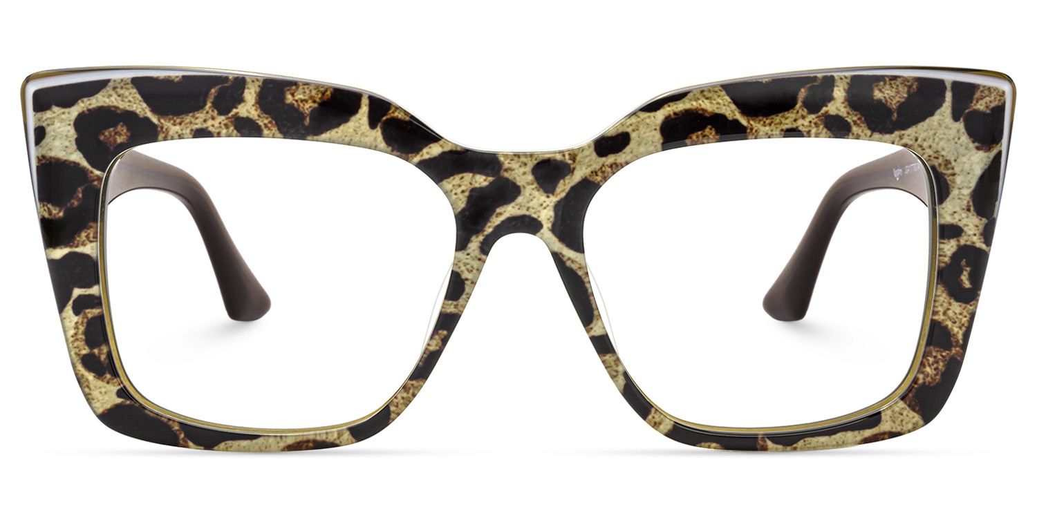 Reina - Bold Cheetah Print Square Frame Glasses | Vooglam Angle View