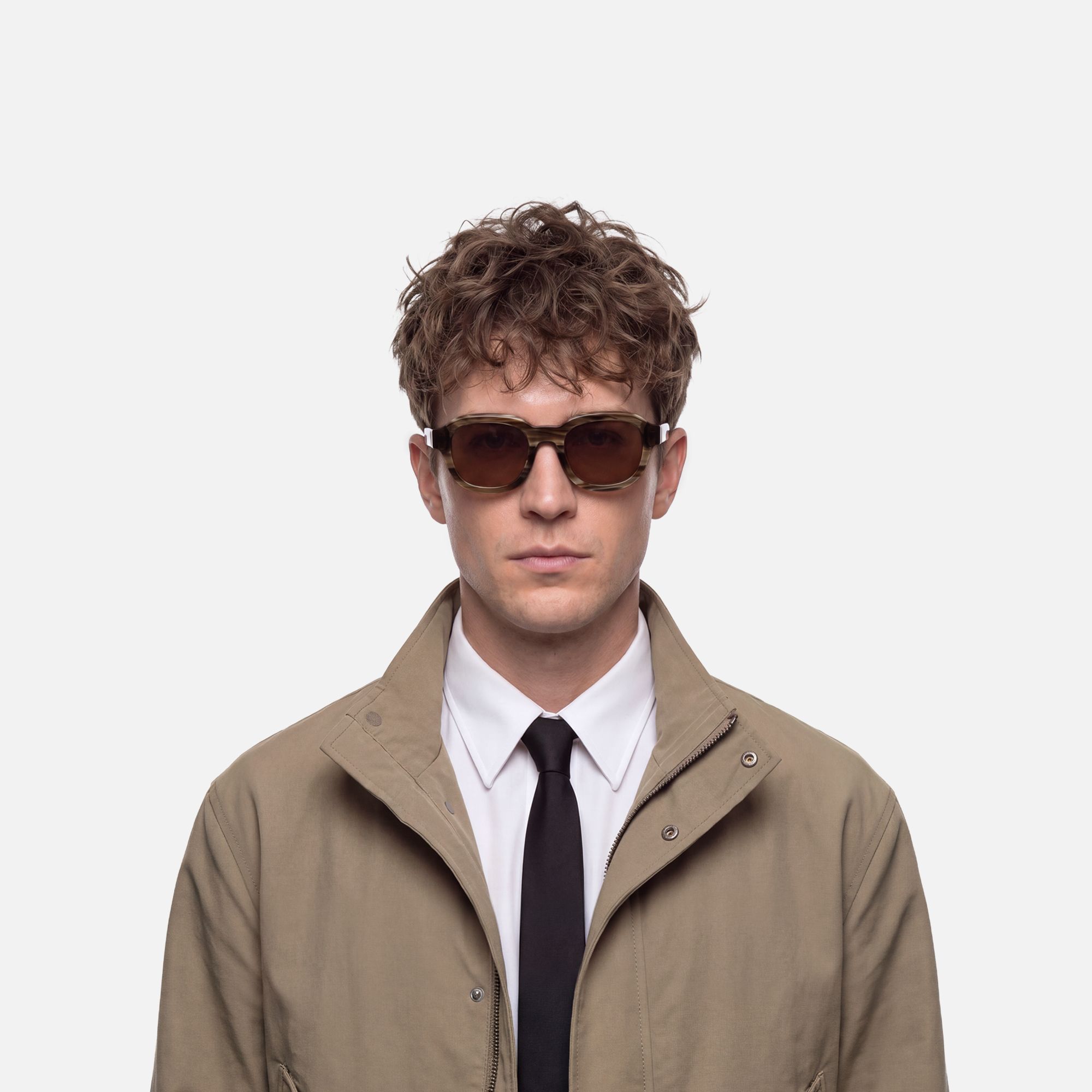 Eerie - Dark Brown Tinted Wood Grain Sunglasses by Vooglam - On Model