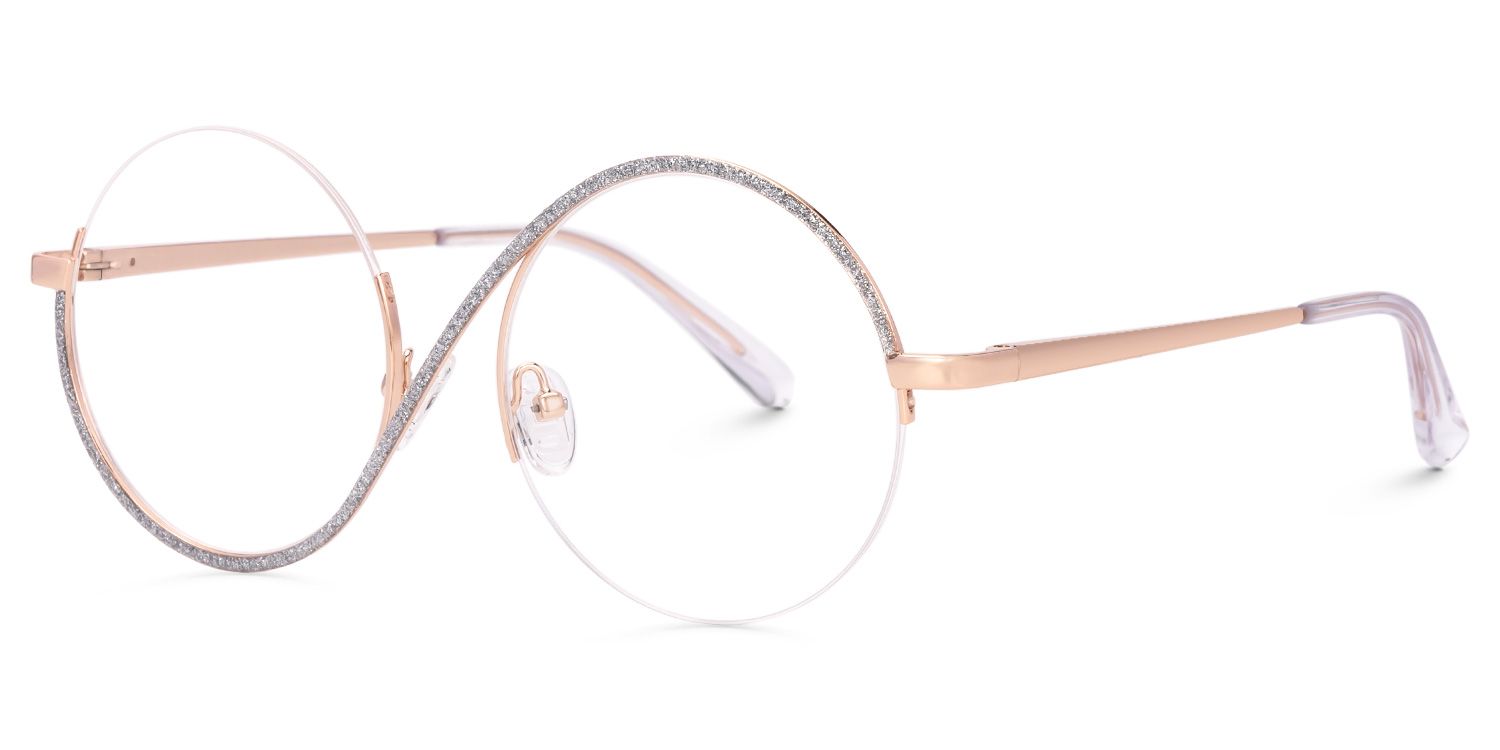 Manley - Glitter-Accented Rose Gold Round Glasses | Vooglam Front View
