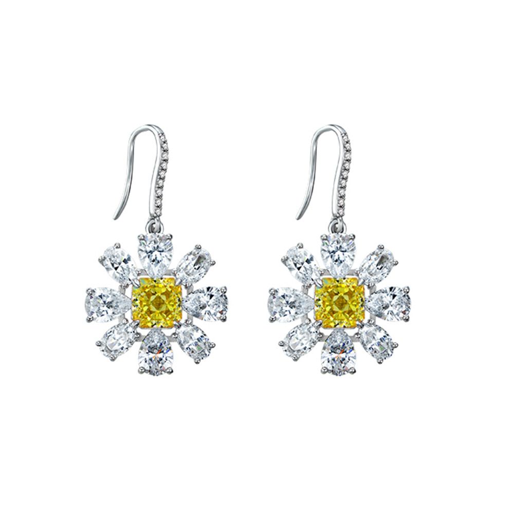 Sunflower Fancy Yellow Square Pierced Earrings by Vooglam - Front View