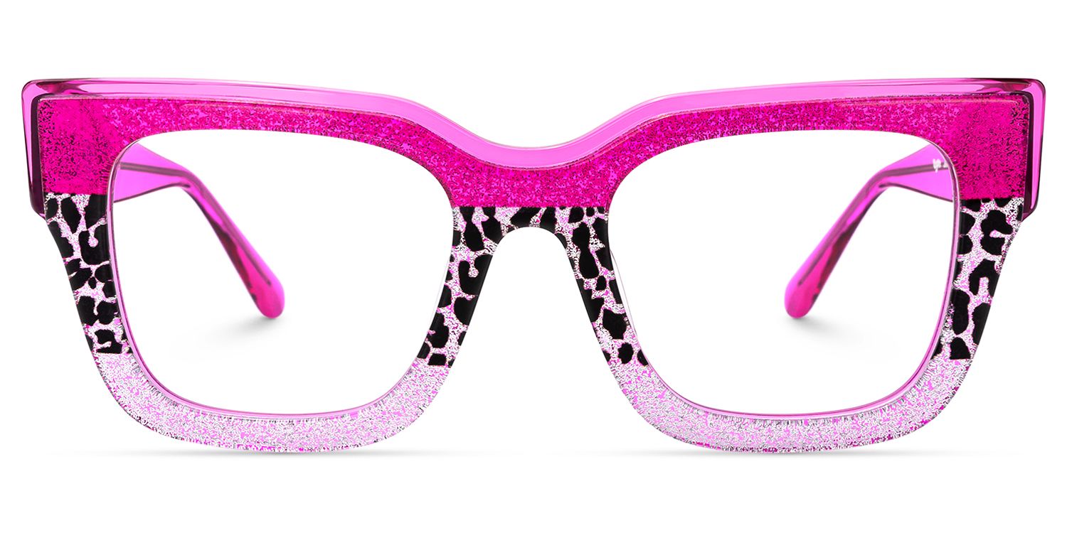 Lalasa - Pink Glitter Glasses Frames Leopard Print by Vooglam - Angle View