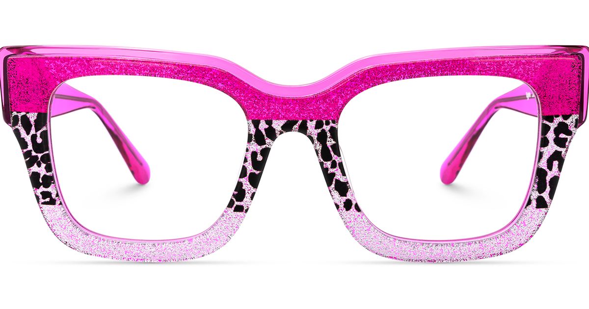 Lalasa - Pink Glitter Glasses Frames Leopard Print | Vooglam