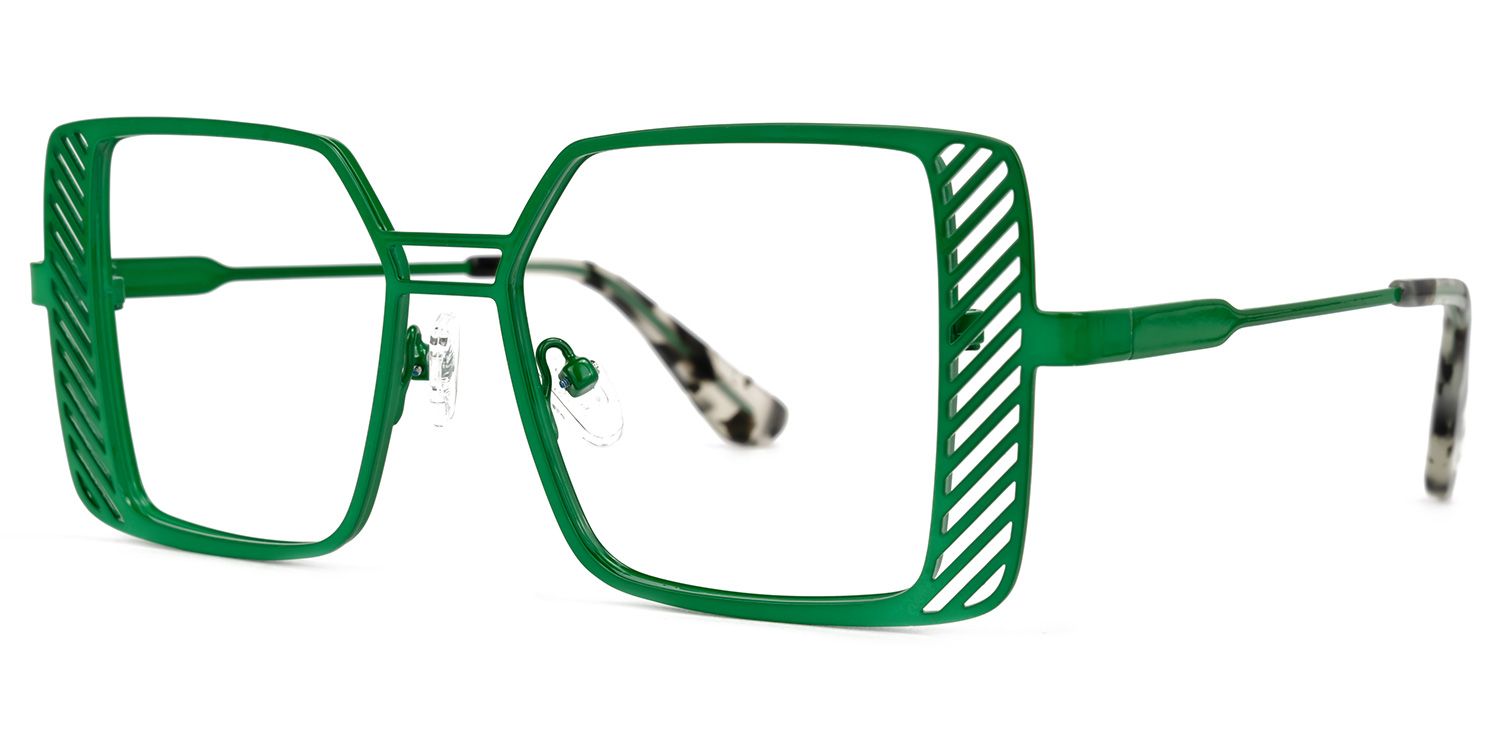 Eirene - Square Green Eyeglasses | Vooglam Front View