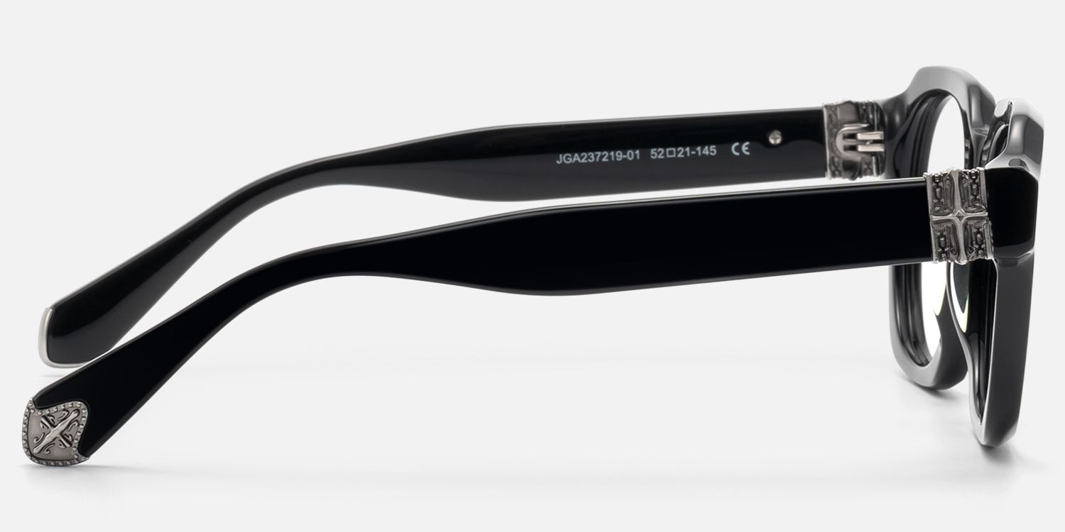 Vernon - Glossy Black Gothic Hexagon Glasses | Vooglam Side View