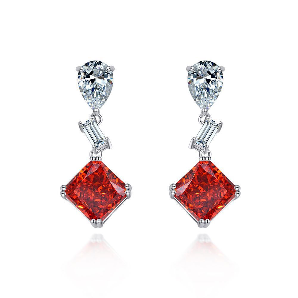 Charming Ruby Red Rhombus Pierced Earrings by Vooglam - Front View