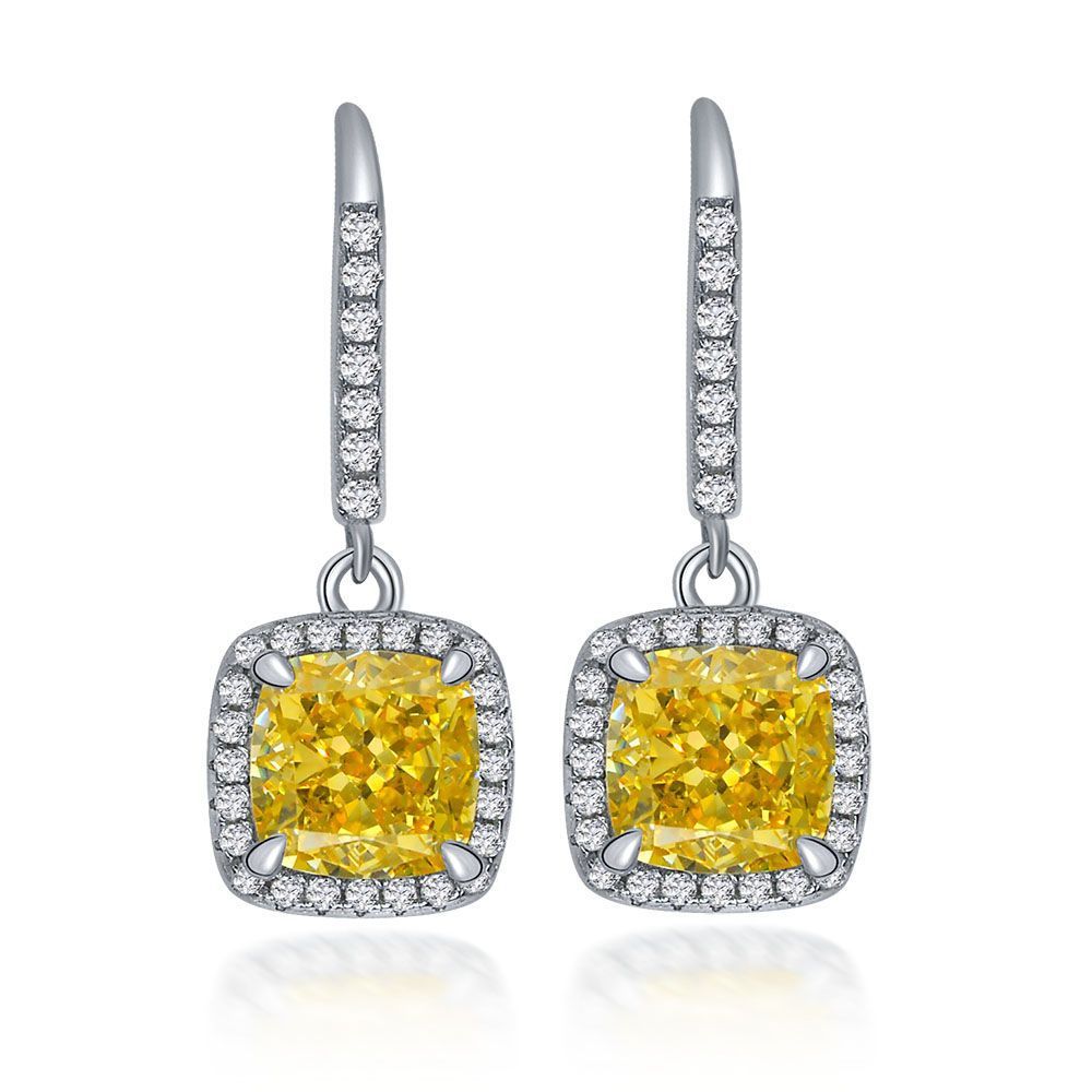 Stylish Fancy Yellow Square Pierced Earrings | Vooglam Front View