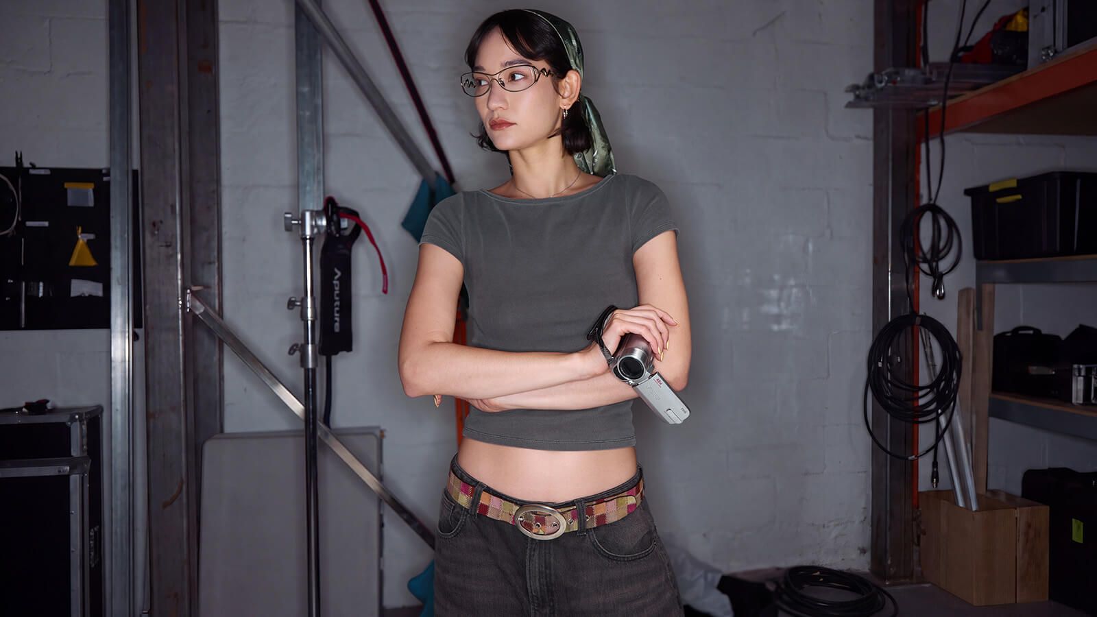mona matsuoka with silver glasses with double wire temple