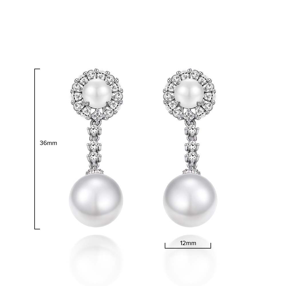 Classic Diamond White Round Pearl Pierced Earrings | Vooglam Angle View