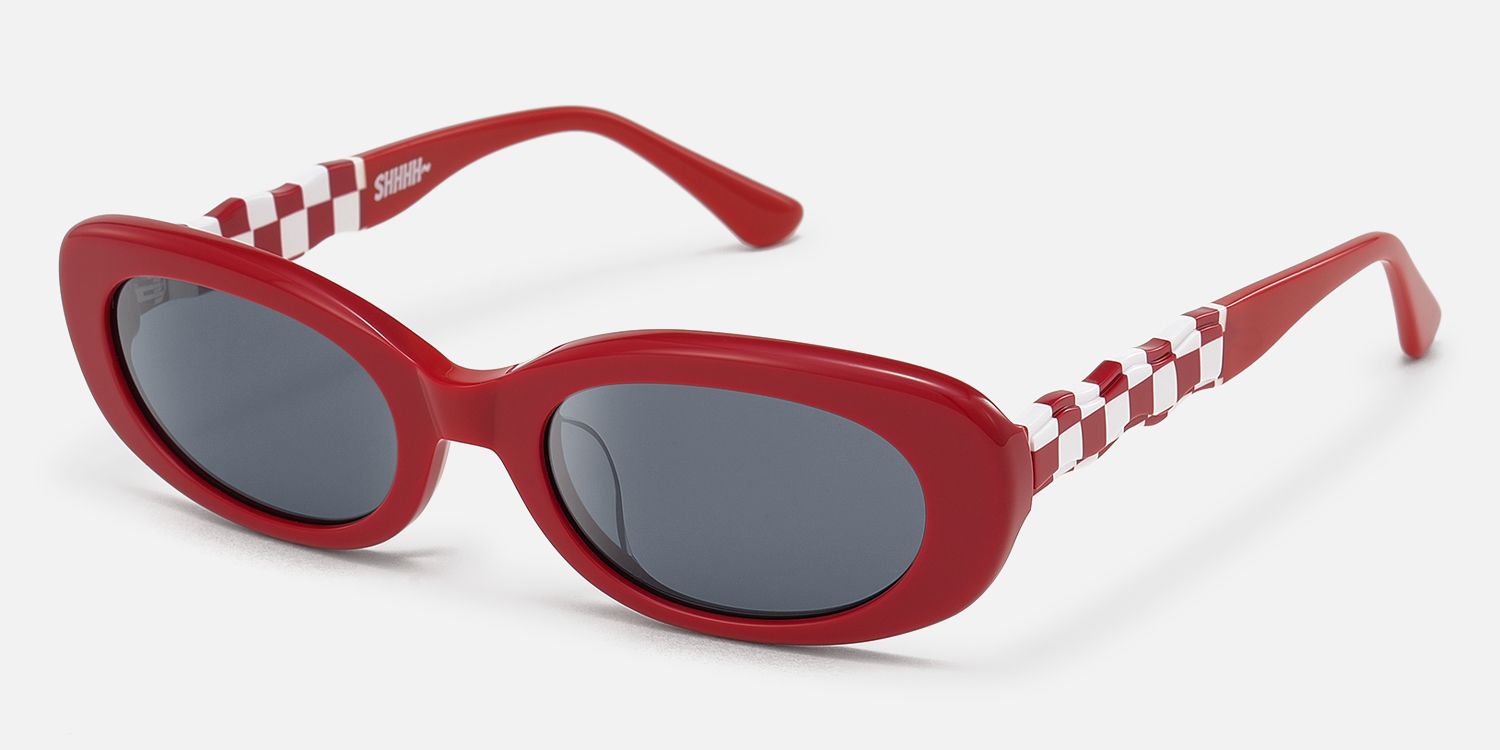 SHHHH~ - Oval Red Sunglasses | Vooglam Front View