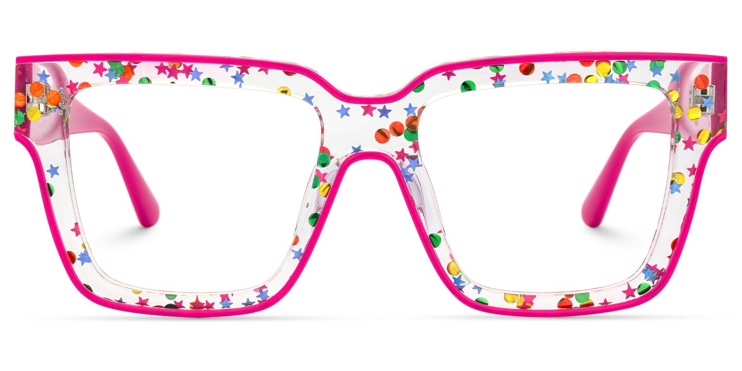 Naiya - Square Pink Glitter Eyeglasses by Vooglam - Angle View