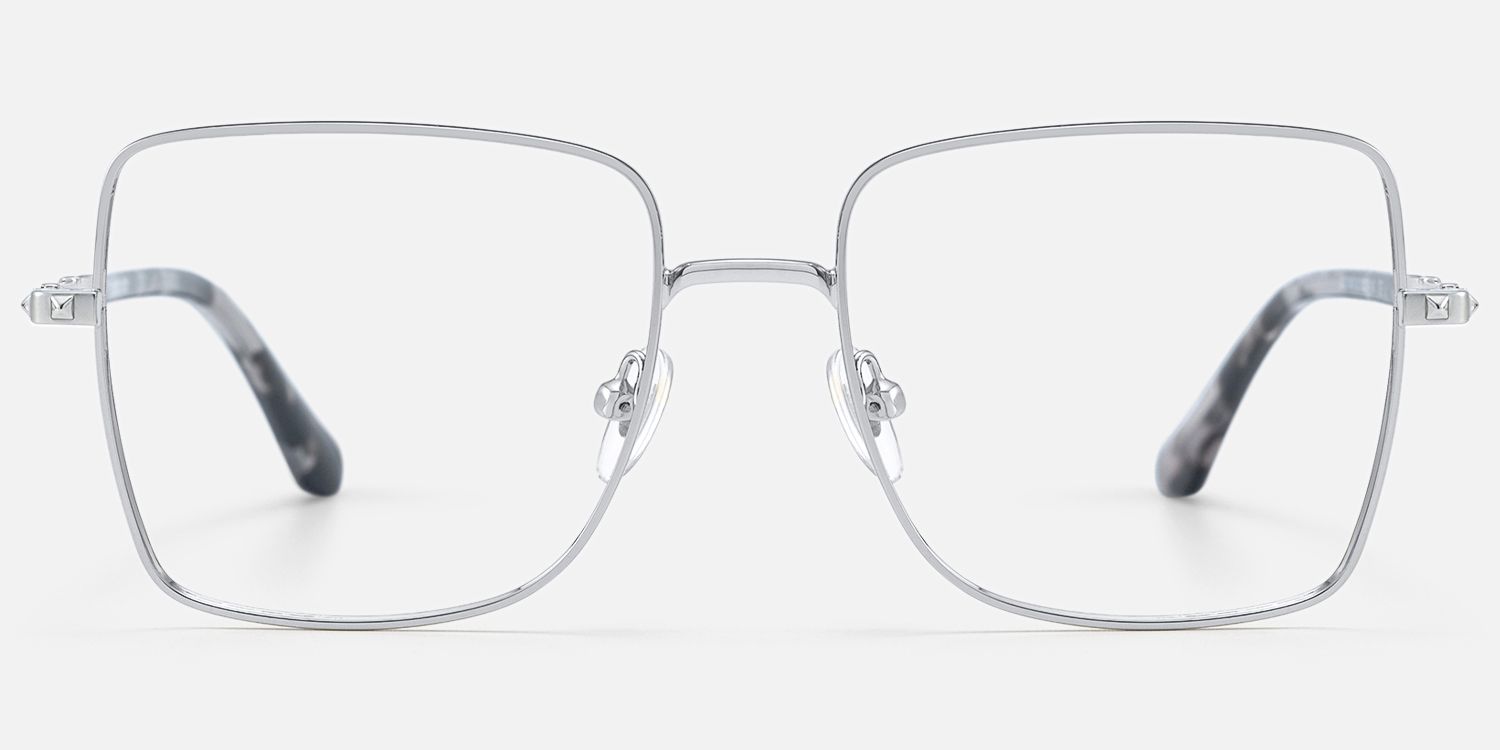 Devereux - Thin Metal Square Silver Eyeglasses | Vooglam Angle View