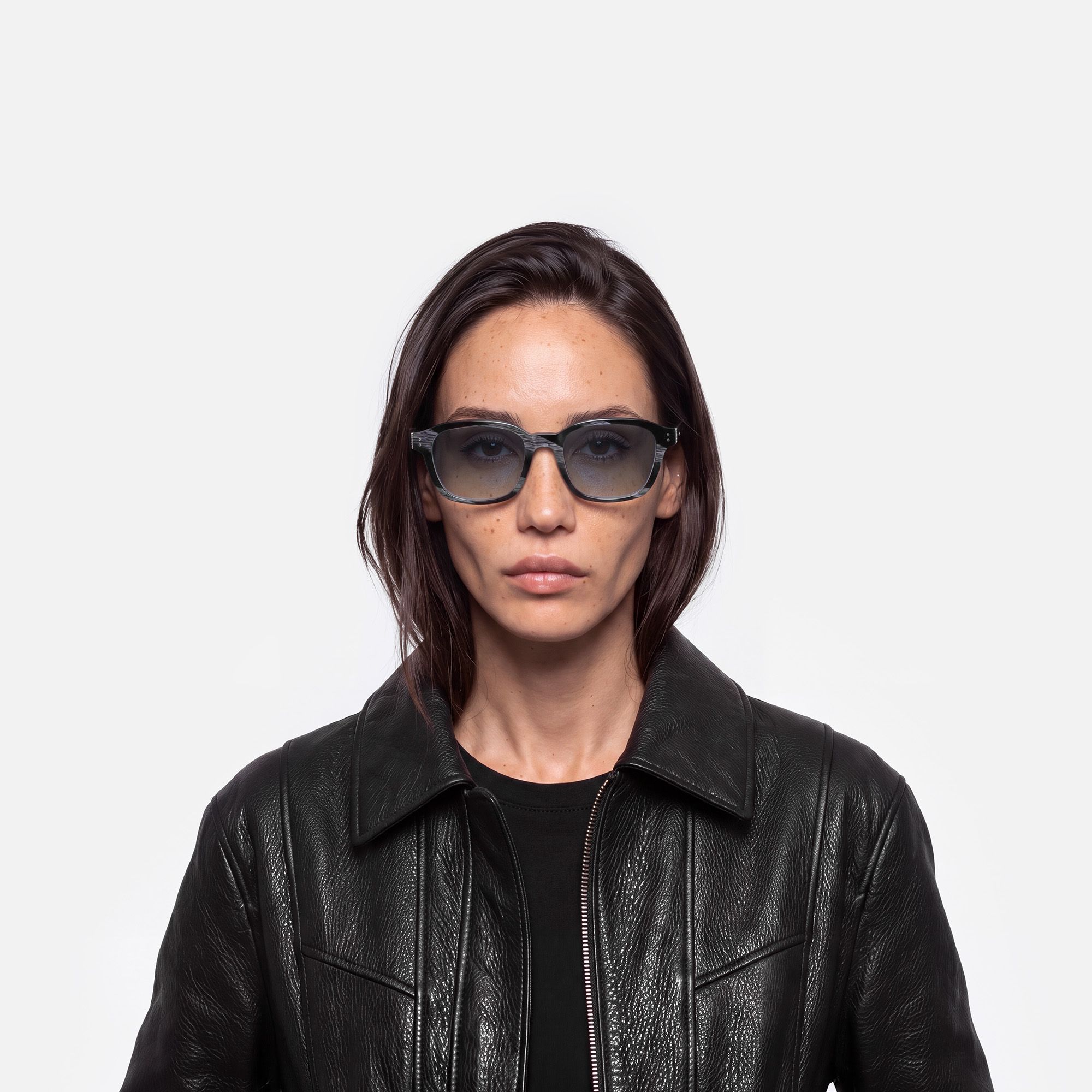 Rainier - Dark Blue Horn Gradient Lens Shades by Vooglam - On Model