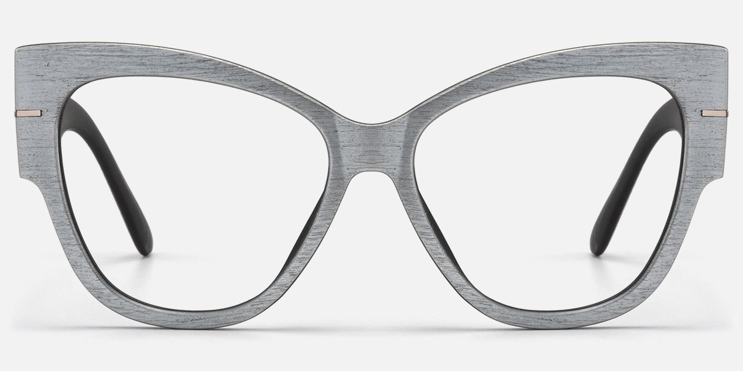 Elektra - Sleek Brushed Cat-Eye Designer Gray Glasses | Vooglam Angle View