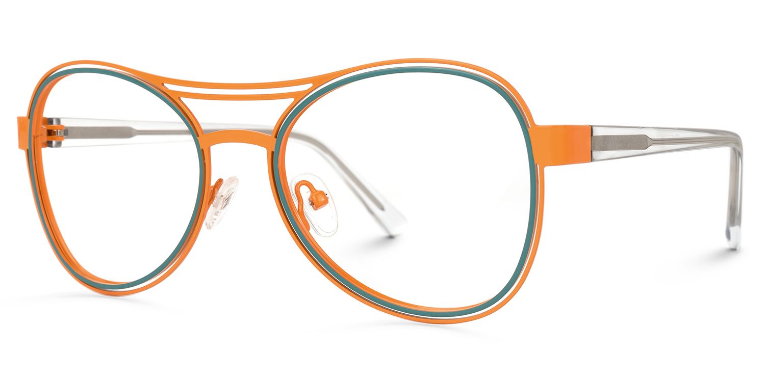 Adjatay - Aviator Orange/Green Eyeglasses by Vooglam - Front View
