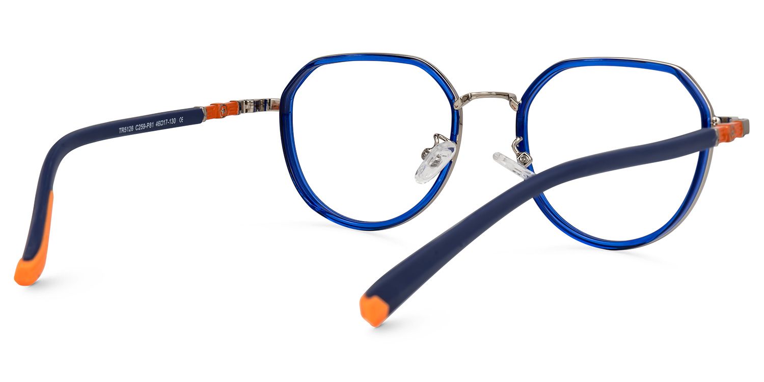 Joseph - Round Blue Kids Eyeglasses | Vooglam Side View