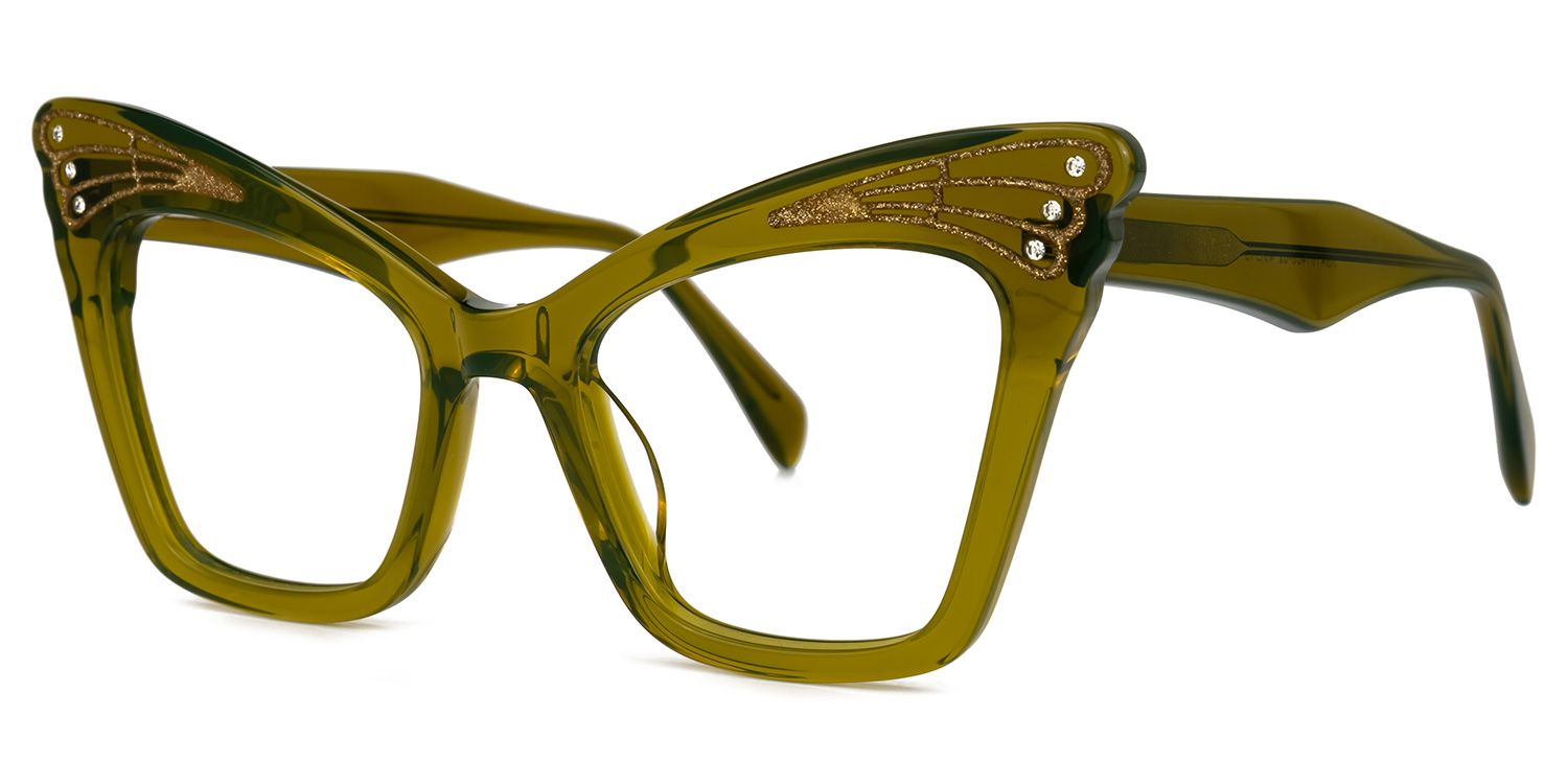 Kalinda - Cat Eye Green Eyeglasses | Vooglam Front View