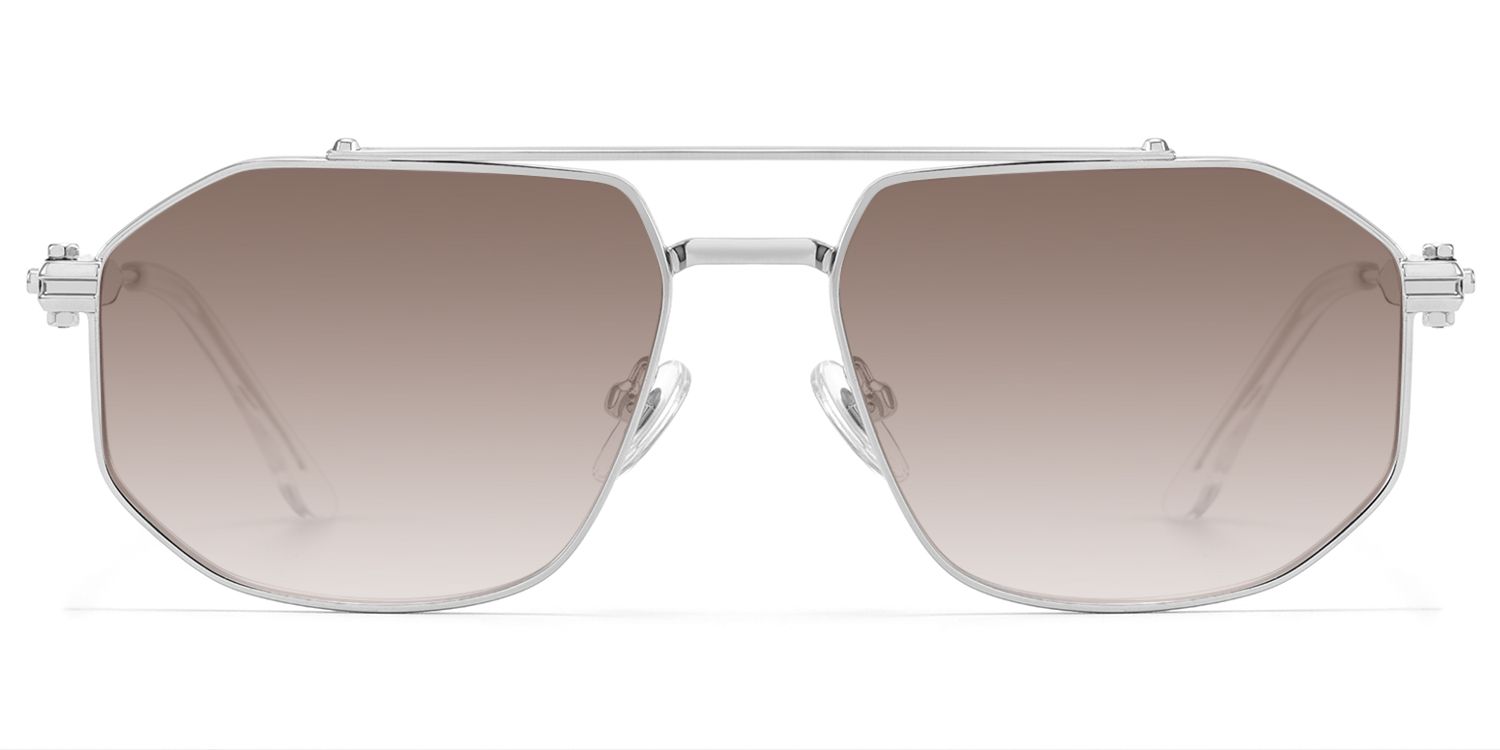 Frame Size of Ando - Silver Gradient Brown Lens Sunglasses | Vooglam