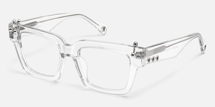 PIERCE - Clear Silver Square Acetate Glasses | Vooglam