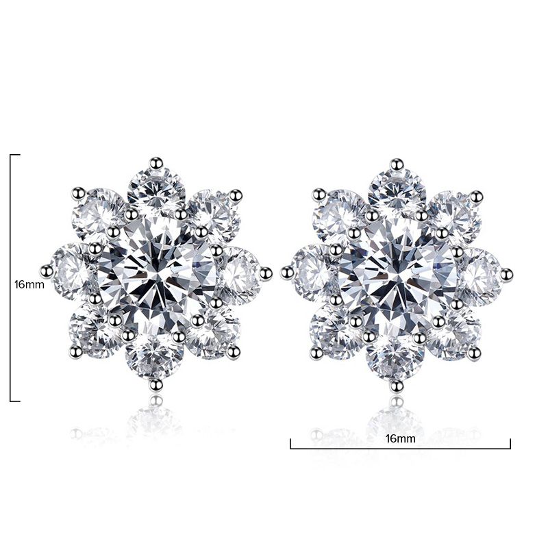 Delicate Diamond White Flower Pierced Earrings by Vooglam - Angle View