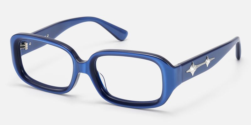 Prism - Dark Blue Pearlescent Rectangle Glasses by Vooglam