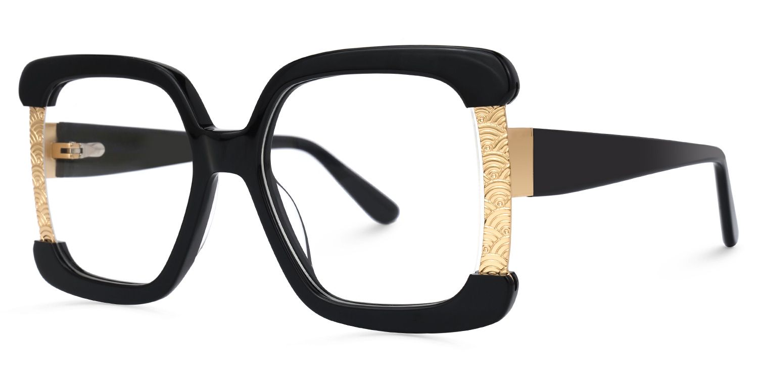Adelphie - Square Black Eyeglasses | Vooglam Front View