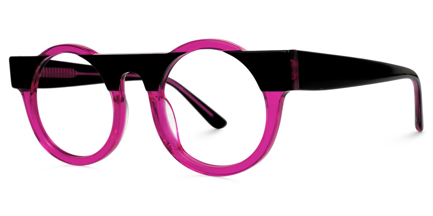 Egon - Round Black/Pink Eyeglasses | Vooglam Front View
