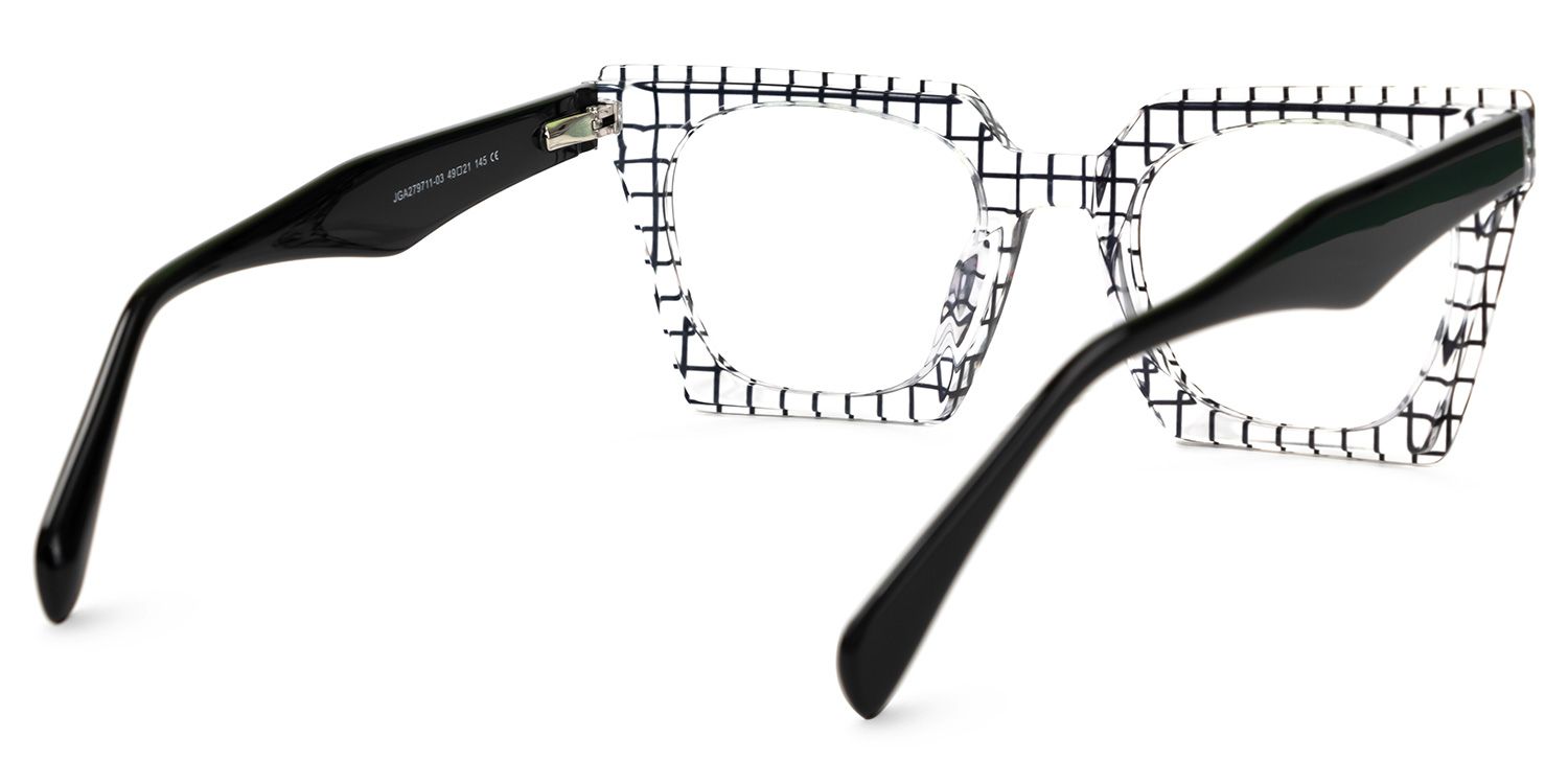 Karissa - Rectangle Black/Crystal Pattern Eyeglasses by Vooglam - Side View