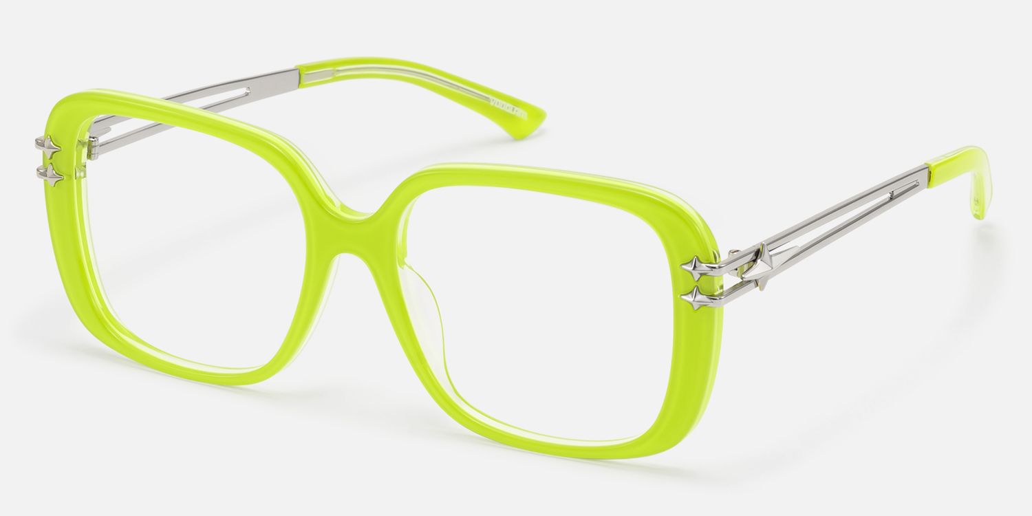 Nova - Neon Green Star Deco Double Wire Glasses by Vooglam - Front View