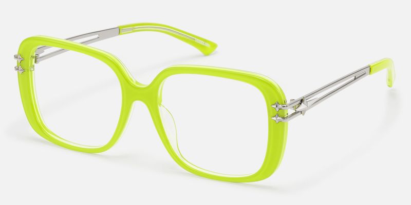 Nova - Neon Green Star Deco Double Wire Glasses by Vooglam