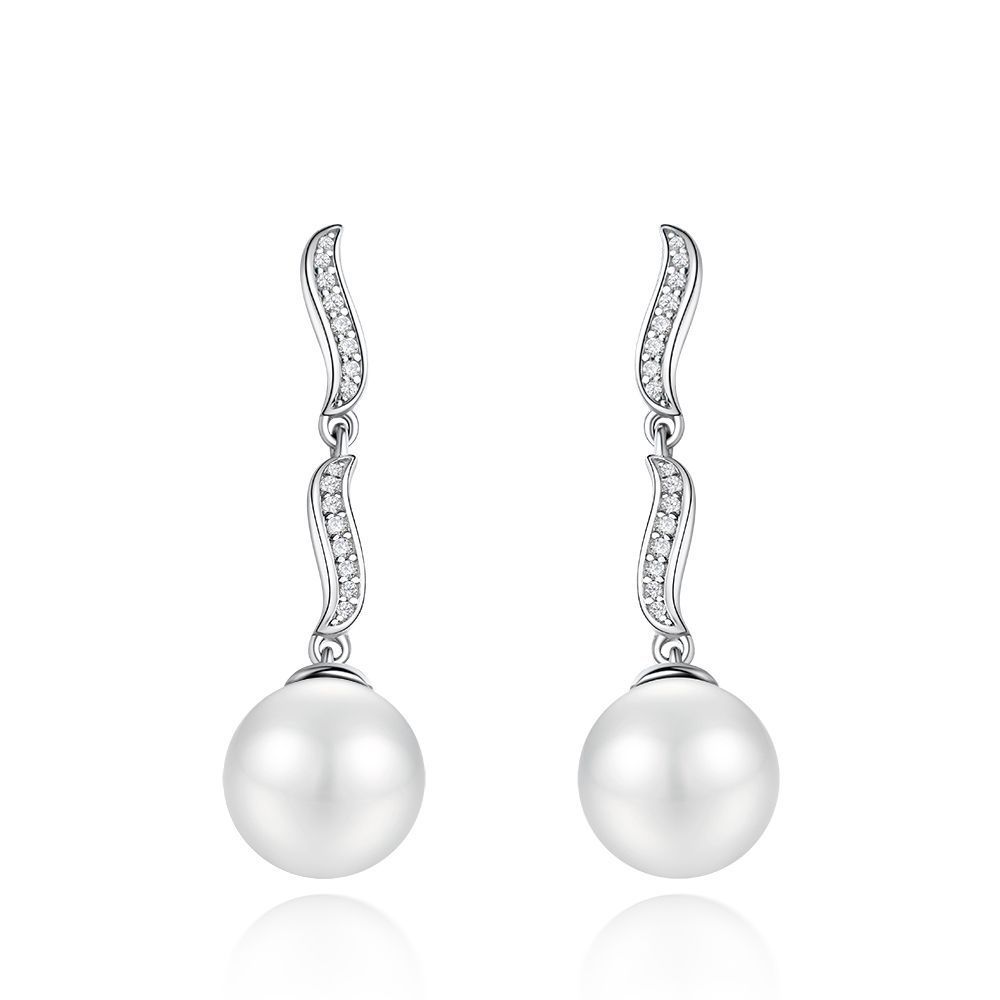 Unique Shiny Diamond White Pierced Earrings by Vooglam - Front View