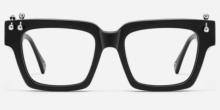 PIERCE - Square Black Eyeglasses with Studs | Vooglam