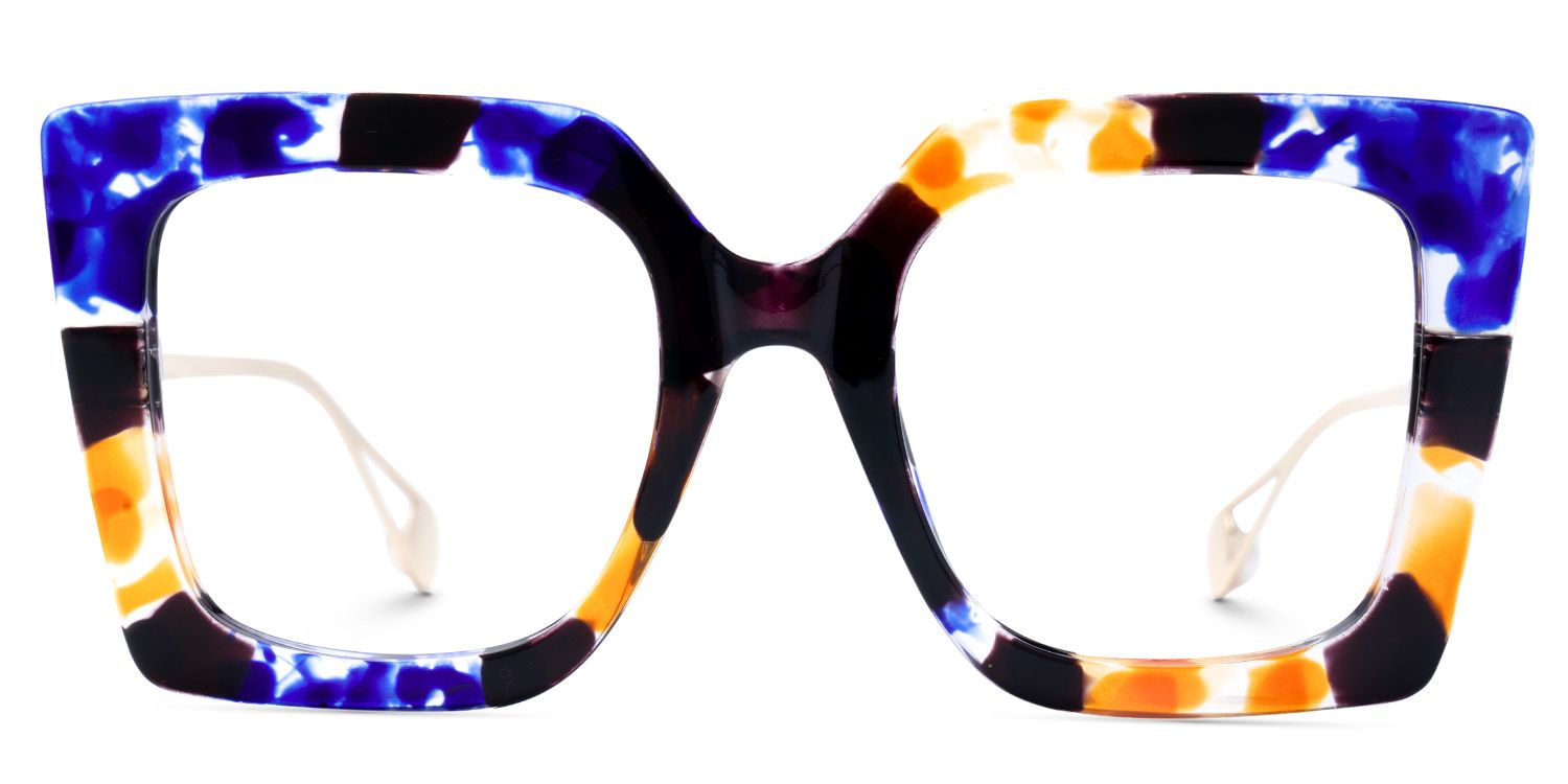 Adrienne - Square Blue Floral Eyeglasses | Vooglam Angle View