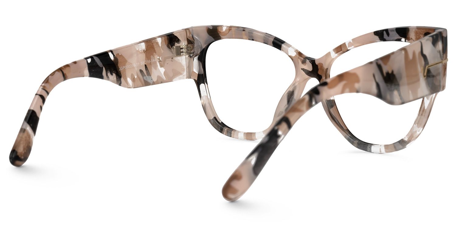Elektra - Cat Eye Beige Camo / Brown Tortoises Eyeglasses by Vooglam - Side View