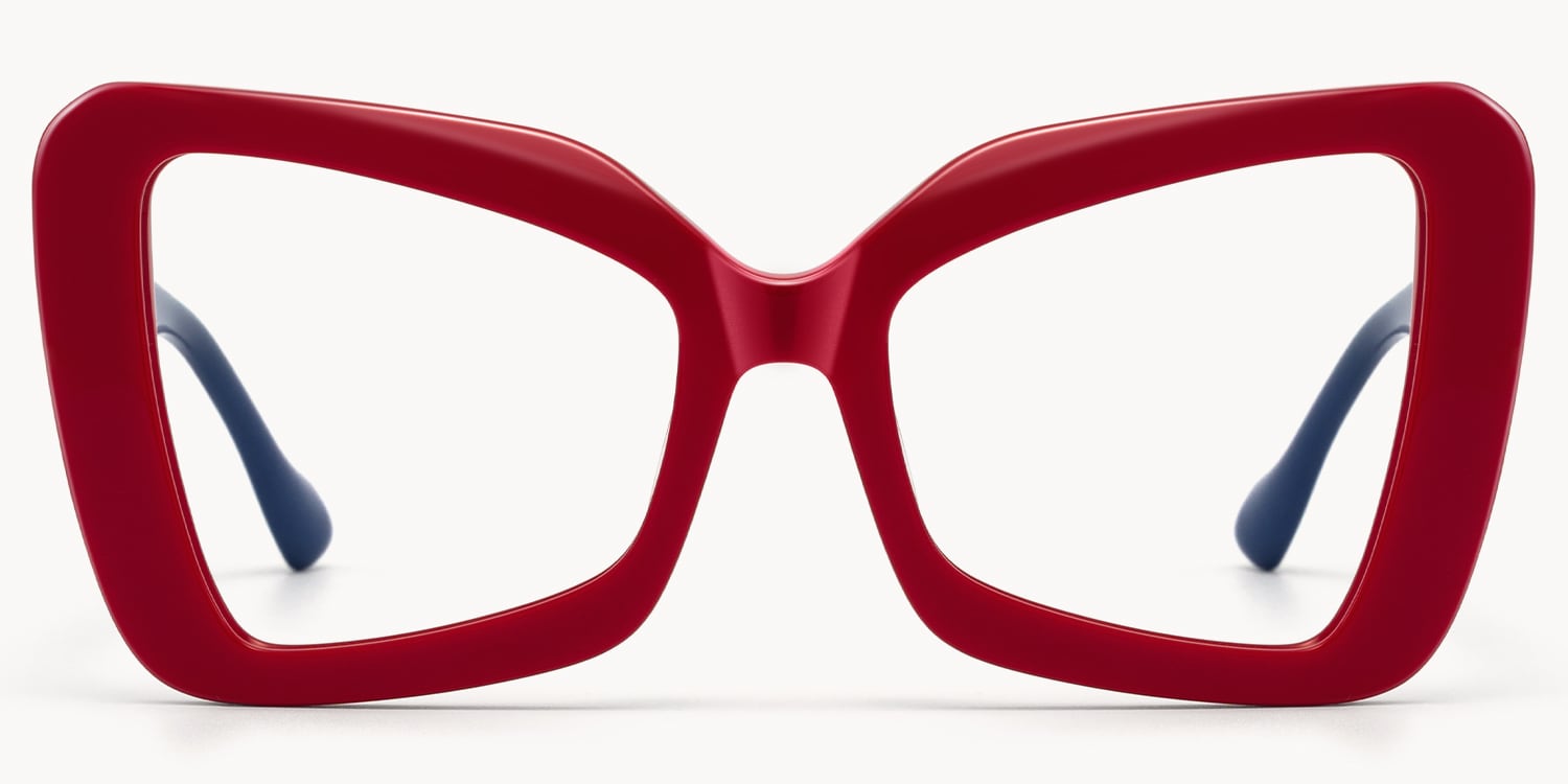 Mandi - Bold Butterfly Red Eyeglasses Blue Arms - 1