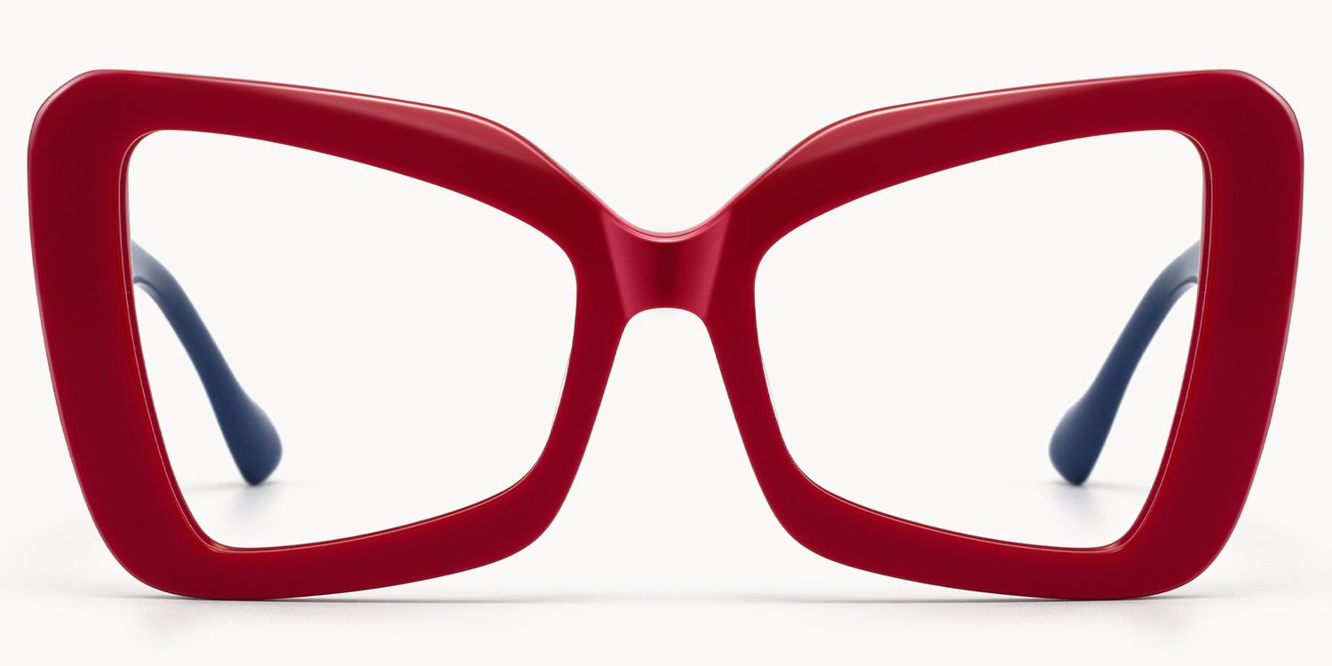 Mandi - Bold Butterfly Red Eyeglasses Blue Arms | Vooglam Angle View