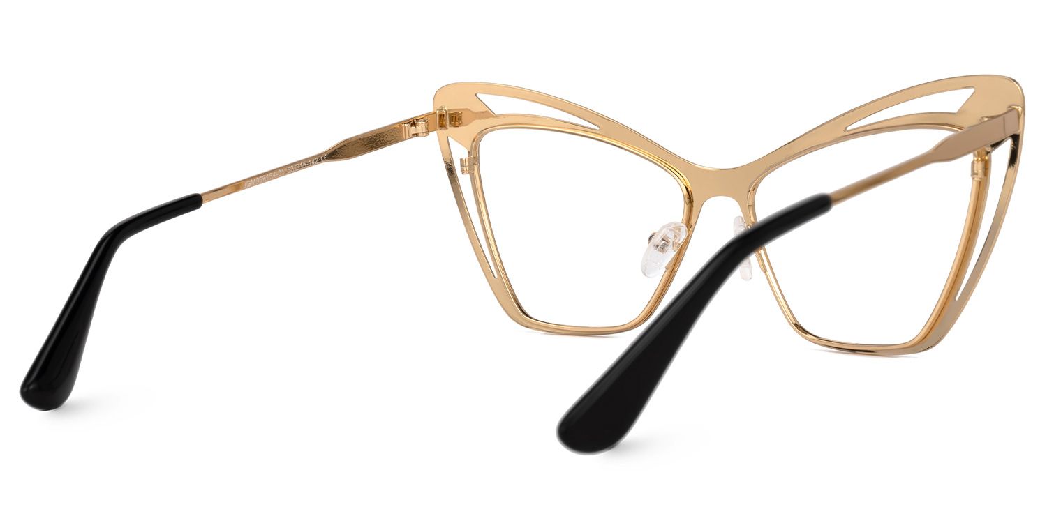 Jeanna - Cat Eye Gold Eyeglasses by Vooglam - Side View