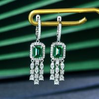 Pretty Emerald Green Rectangle Pierced Earrings | Vooglam On Model 1