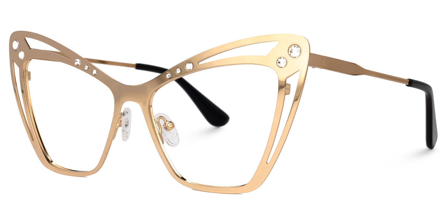 Jeanna - Cat Eye Gold Eyeglasses by Vooglam - Front View