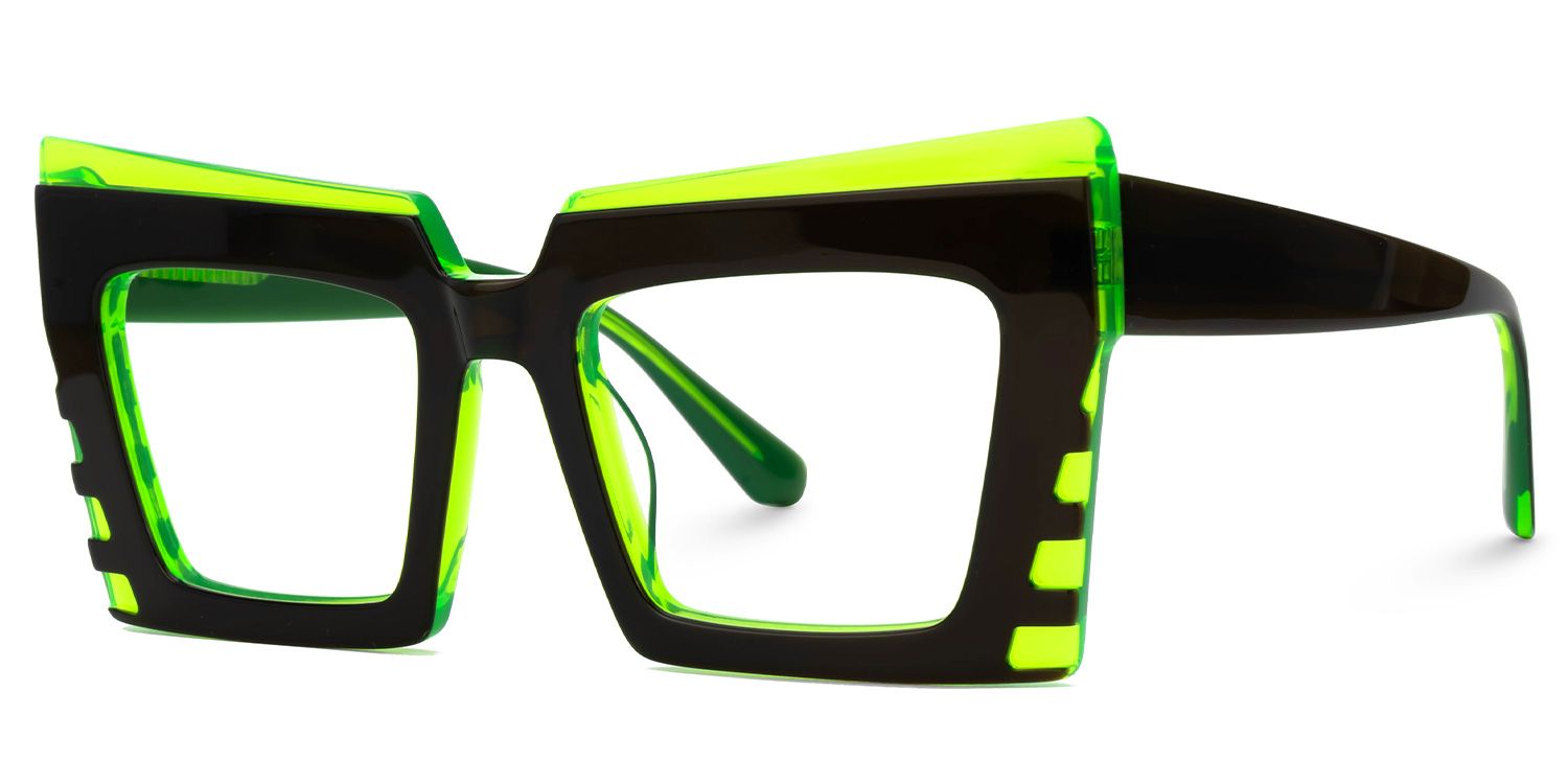 Faylinn - Rectangle Green/Black Eyeglasses by Vooglam - Front View