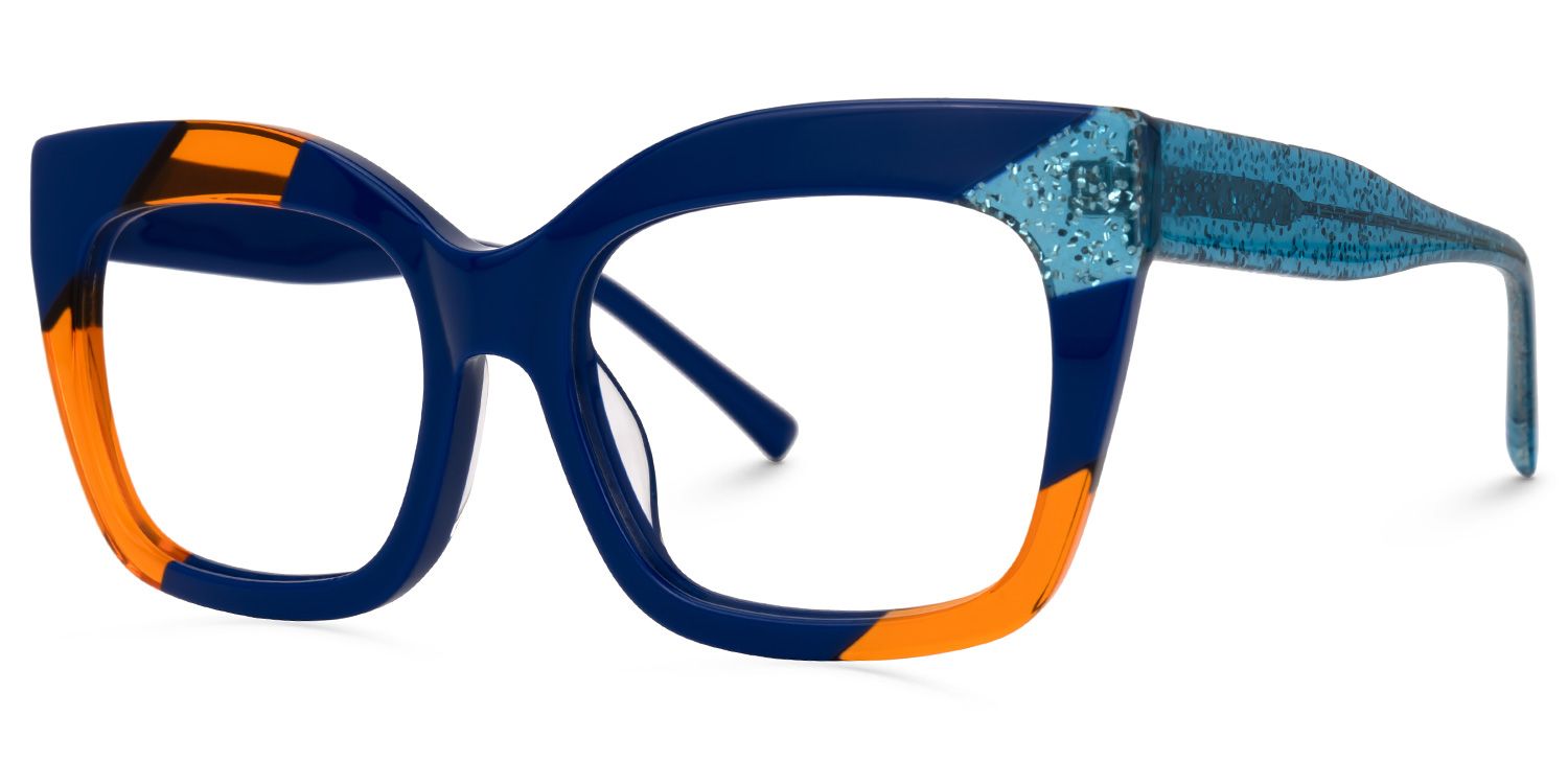Terrie - Square Blue/Orange Eyeglasses | Vooglam Front View