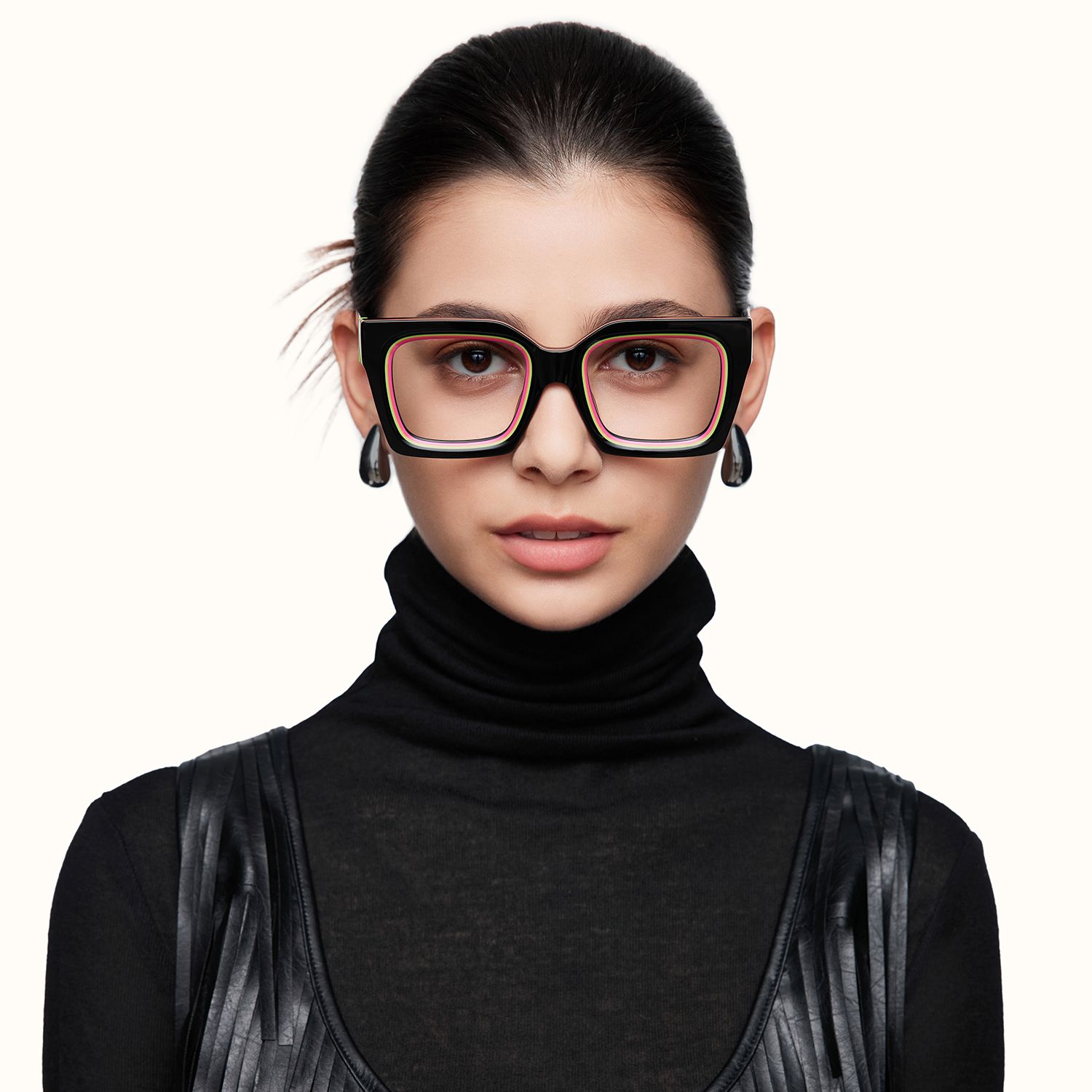 model wearing Trance - Square Black Eyeglasses 1